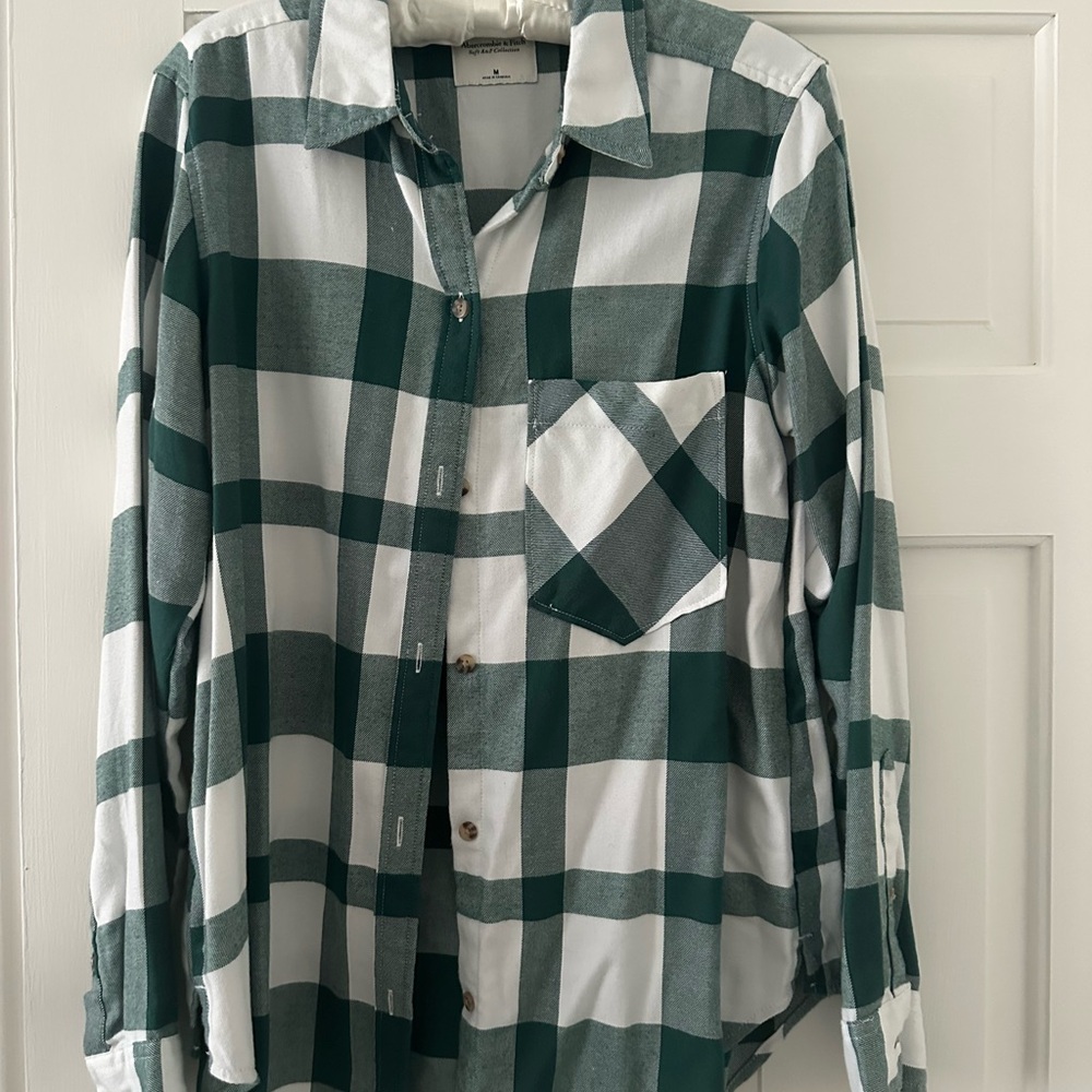 Abercrombie & Fitch Forest Green and White Checkered Shirt